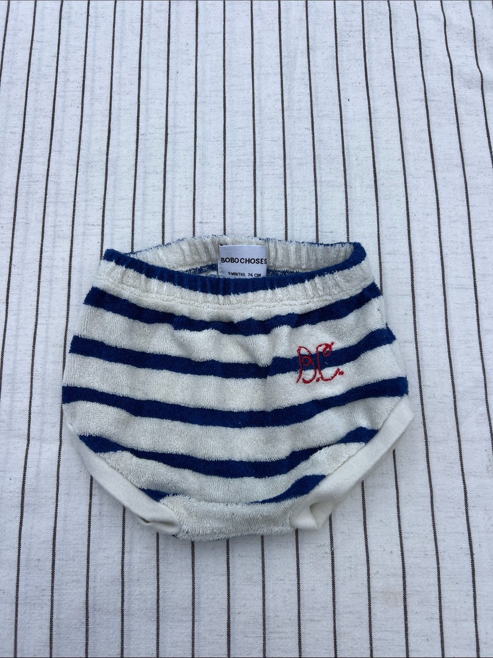 Bobo Choses Blue and White Striped Terry Diaper Cover 9 Months
